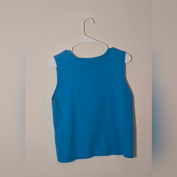 Company Ellen Tracy Sleeveless Classic Minimalist Knit Top Teal Blue Large - Picture 2 of 4